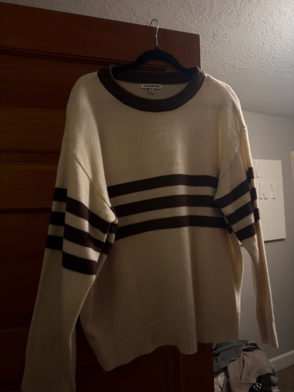 Cream Sweater with Brown Stripes